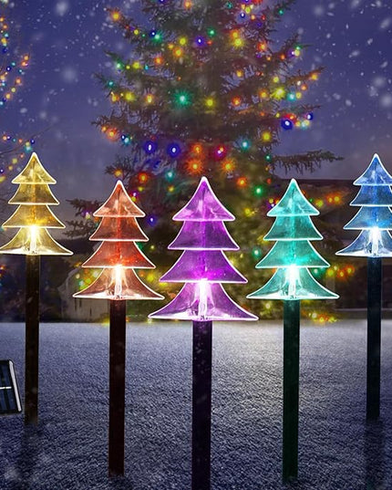 Christmas Solar Pathway Lights, Set of 5 Waterproof Landscape Christmas Lights, Stake Christmas Decorations, LED Lights for Yard Lawn Patio Walkway Decor (5PCS-Multi Colors-Tree) ILLUMINEW