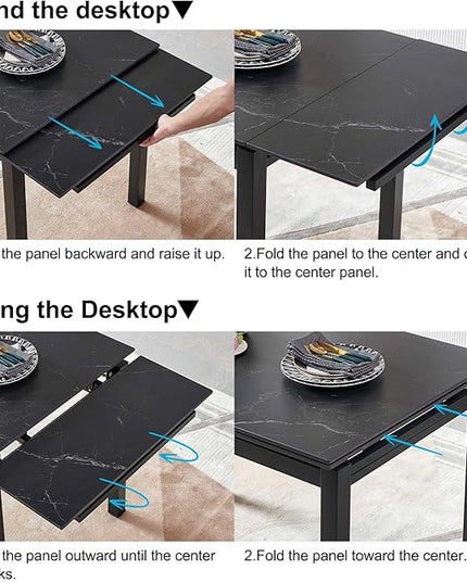 NicBex 43.31Inch Rectangular Expandable Dining Table,Minimalist Kitchen Table with Black Ceramic Tabletop for 4 to 6,Dining Room Table for Kitchen,Small Space and Living Room,Space-Saving,Black - LeafyLoom