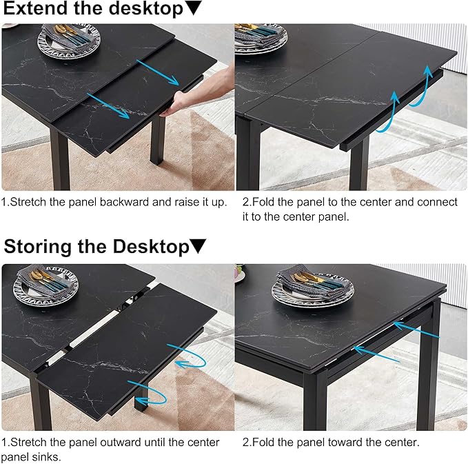 NicBex 43.31Inch Rectangular Expandable Dining Table,Minimalist Kitchen Table with Black Ceramic Tabletop for 4 to 6,Dining Room Table for Kitchen,Small Space and Living Room,Space-Saving,Black - LeafyLoom