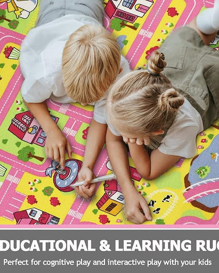 Capslpad Kids Play Rug 6.6x5.0 ft Large Size Kids Rug for Playroom Non Slip Washable Kids Car Road Rug Educational Learning Area Rug Children Play Carpet for Bedroom,Classroom,Nursery Room Decor - LeafyLoom