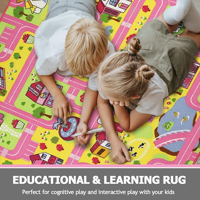 Capslpad Kids Play Rug 6.6x5.0 ft Large Size Kids Rug for Playroom Non Slip Washable Kids Car Road Rug Educational Learning Area Rug Children Play Carpet for Bedroom,Classroom,Nursery Room Decor - LeafyLoom