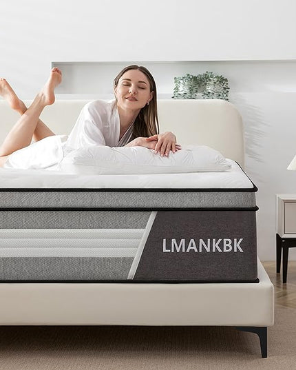 Queen Mattress, 12 Inch Innerspring Hybrid Mattress in a Box with Gel Memory Foam, Individually Wrapped Encased Coil Pocket Spring Mattress, Pressure Relief, Medium Firm Support, 60"*80"*12"… - LeafyLoom