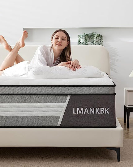 Full Mattress, 12 Inch Innerspring Hybrid Mattress in a Box with Gel Memory Foam, Individually Wrapped Encased Coil Pocket Spring Mattress, Pressure Relief, Medium Firm Support,54"*75"*12"… - LeafyLoom