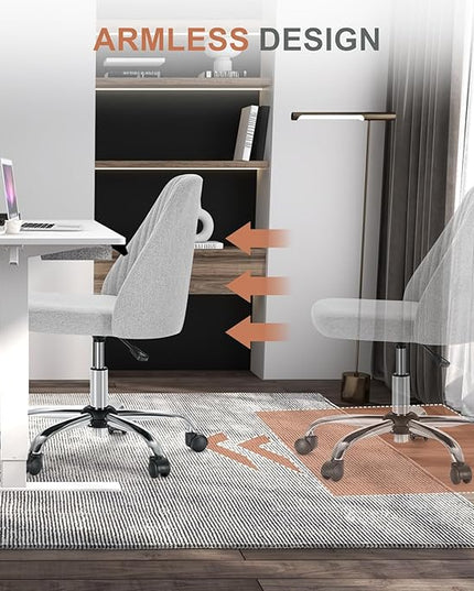 MCQ Office Desk Chair, Modern Cute Rolling Vanity Swivel Task Chairs with Wheels, Comfortable Back Seat Armless for Home, Bedrooms, Office, Study, Student, Adults, Make-up, Dressing Room, Cloud - LeafyLoom