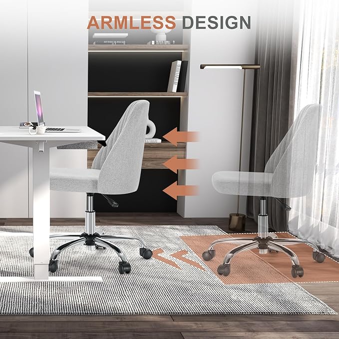MCQ Office Desk Chair, Modern Cute Rolling Vanity Swivel Task Chairs with Wheels, Comfortable Back Seat Armless for Home, Bedrooms, Office, Study, Student, Adults, Make-up, Dressing Room, Cloud - LeafyLoom