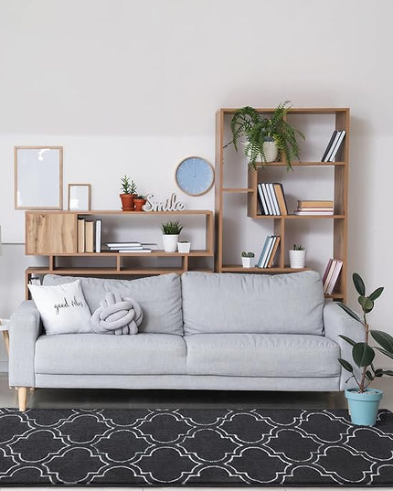 Chicrug Shag Geometric Modern Runner Rug for Bedroom, 2x6 Feet Memory Foam Indoor Hallway Runner Carpet, Fluffy Rug for Living Room Bedside Room Decor for Family, Dark Grey/White - LeafyLoom