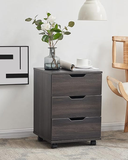 Farini 3-Drawer Vertical Filing Cabinet Rolling Wood Mobile File Cabinets Under Desk for Home Office with Casters (Dark Walnut, Non-Assembled) - LeafyLoom