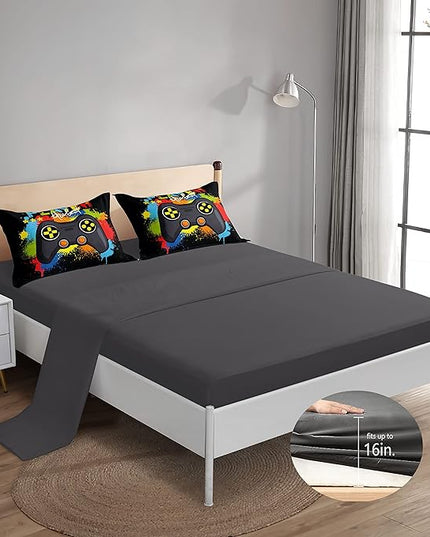 5 Pieces Gaming Bedding Set for Boys Gamer Comforter Set Twin Size,Game Controller Comforter for Boys Kids 5 Pieces Bed in A Bag 3D Gamepad Microfiber Bedding Sets,DJT H5019 Twin - LeafyLoom