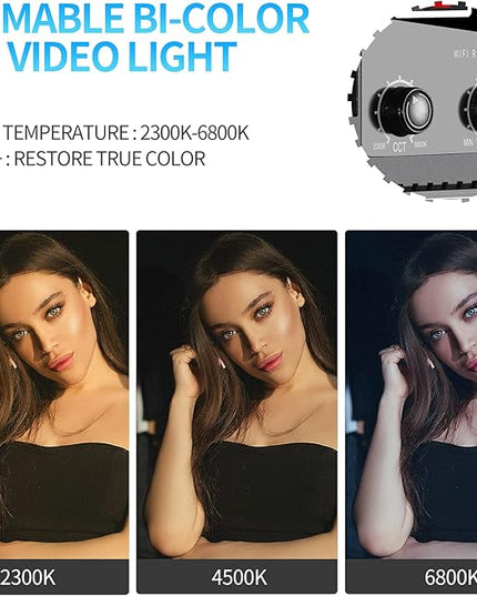 GVM 3 Pack LED Video Lighting Kits with APP Control, Bi-Color Variable 2300K~6800K with Digital Display Brightness of 10~100% for Video Photography, CRI97+ TLCI97 Led Video Light Panel +Barndoor GVMGreatVideoMaker