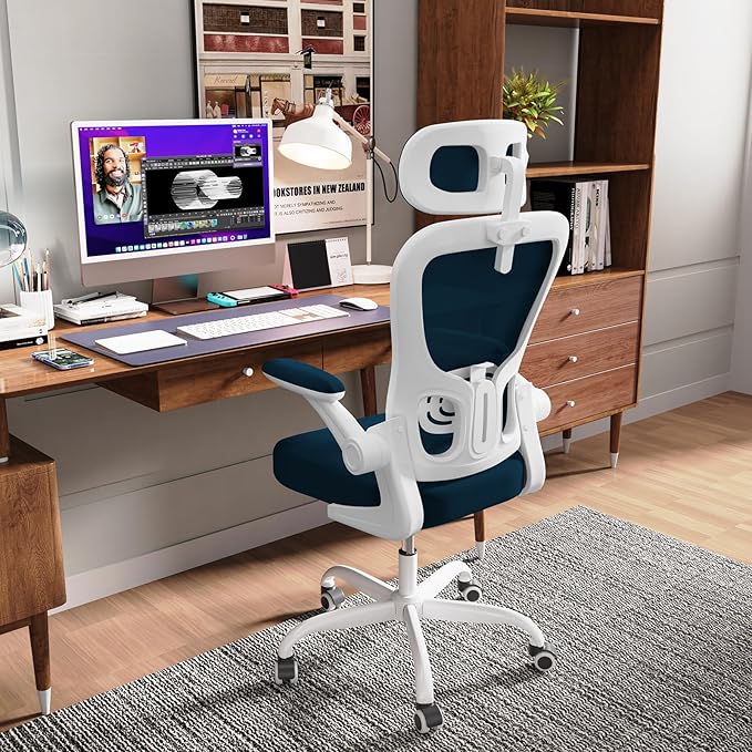 Ergonomic Office Chair, High Back Home Desk Chair with Adjustable Lumbar Support and Headrest, Breathable Mesh Swivel Task Chair, Executive Computer Chair White, 1 Pack - LeafyLoom