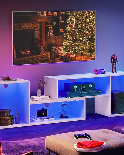 YITAHOME DIY TV Stand w/LED Strip, Modern Deformable Entertainment Center for 75/70/65/60/55/50/45 inch TVs, Gaming TV Consoles 2 Pieces Media Console Cabinet for 300lbs for Living Room, White - LeafyLoom