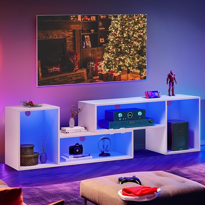YITAHOME DIY TV Stand w/LED Strip, Modern Deformable Entertainment Center for 75/70/65/60/55/50/45 inch TVs, Gaming TV Consoles 2 Pieces Media Console Cabinet for 300lbs for Living Room, White - LeafyLoom