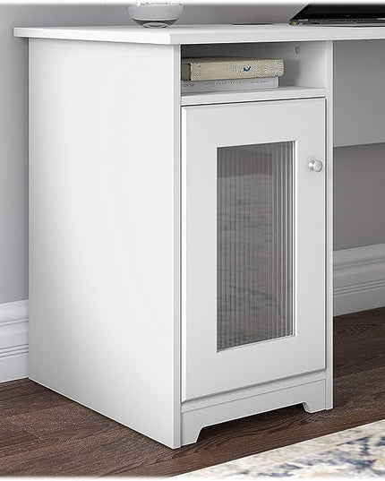 Bush Furniture Cabot L Shaped Computer Desk in White | Corner Table with Drawers and Storage for Personal Home Office Workspace - LeafyLoom