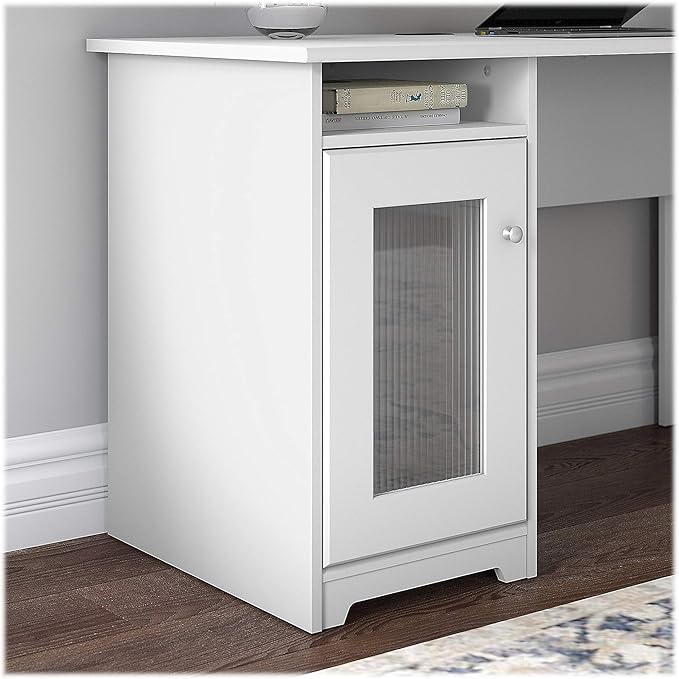 Bush Furniture Cabot L Shaped Computer Desk in White | Corner Table with Drawers and Storage for Personal Home Office Workspace - LeafyLoom