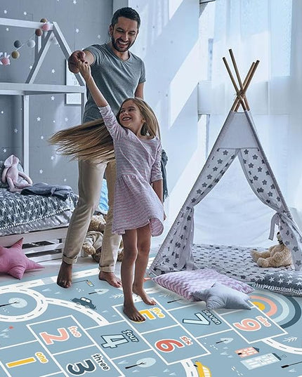 Kids Rug Play Mat, Car Rug, Hopscotch Rug, Hopscotch Mat for Kids, Can Be Used to Play with Cars Kids Carpet Play Mat,(Blue,120×160cm/47×63IN) - LeafyLoom