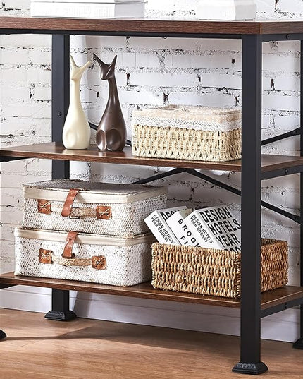 HOMBAZAAR Bookshelf, 3-Tier Vintage Industrial Book Shelf, Rustic Wood and Metal Bookcase and Bookshelves, Free Standing Storage Small Bookshelf for Living Room, Bedroom and Kitchen, Brown - LeafyLoom