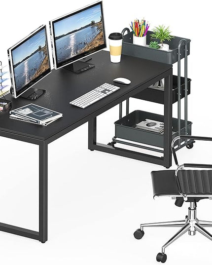 SHW Home Office 55-Inch Large Computer Desk, 24" Deep, Black - LeafyLoom