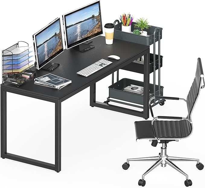 SHW Home Office 55-Inch Large Computer Desk, 24" Deep, Black - LeafyLoom