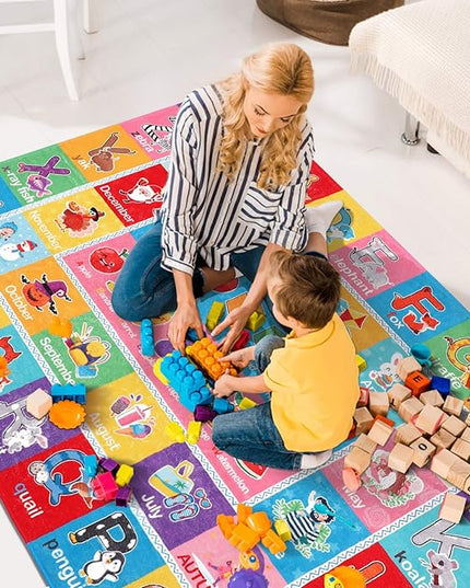 IMIKEYA Play Rugs Playroom Mat with Colorful Pattern, Playtime Collection ABC Alphabet, Seasons, Months, Fruit and Shapes Playmat Educational Rug for Kids Playroom Bedroom, 55 x 43.3 Inch - LeafyLoom