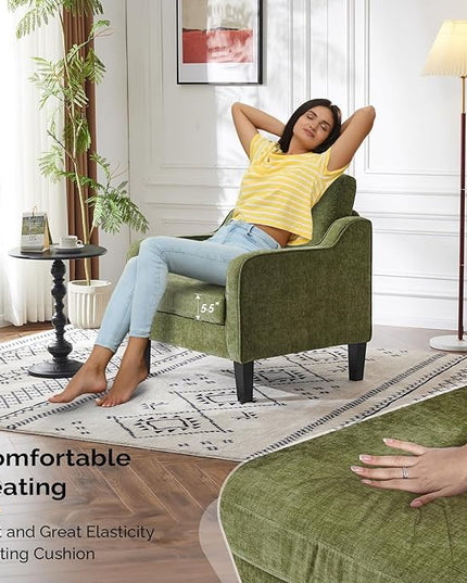 VINGLI Accent Chairs Set of 2 Living Room Chairs Olive Green Reading Chair for Bedroom Scooped Arm Chair Mid Century Modern Accent Chairs Upholstered Comfy Chair for Apartment, Waiting Room - LeafyLoom
