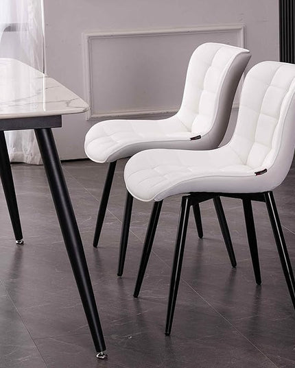 YOUTASTE White Dining Chairs Set of 2 PU Leather Upholstered Modern Armless Dining Room Chair with Back Metal Legs Kitchen Dinner Accent Guest Chairs for Vanity Reception Waiting Room - LeafyLoom