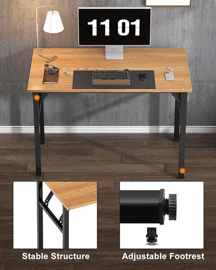 Need 39.4 inches Computer Desk for Small Space Small Folding Table Small Writing Desk Compact Desk Foldable Desk with BIFMA Certification, No Install Needed, Teak - LeafyLoom