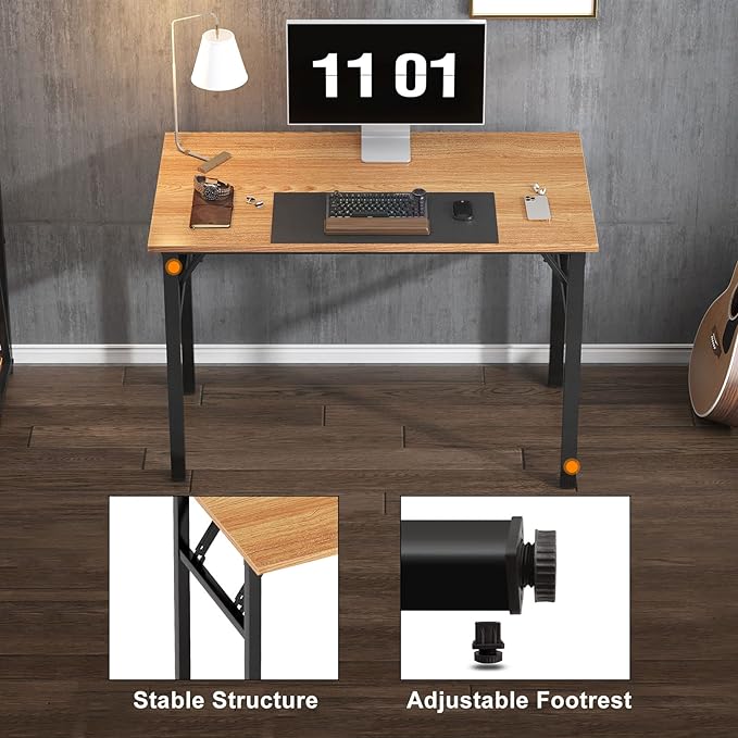 Need 39.4 inches Computer Desk for Small Space Small Folding Table Small Writing Desk Compact Desk Foldable Desk with BIFMA Certification, No Install Needed, Teak - LeafyLoom