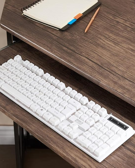 VECELO Corner Computer Desk Writing Smooth Keyboard Tray & Storage Shelves,Compact Home Office Triangle Table, Rustic Natural Brown - LeafyLoom