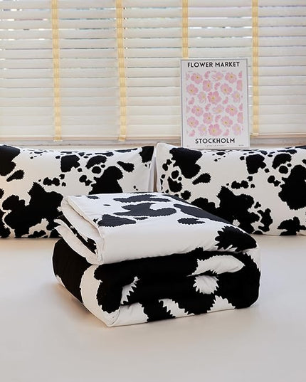 Cow Print Comforter Full,Western Comforter Set Full,Boys Full Comforter Set,Black and White Color Comforter,Cow Bedding Set,Cow Room Decor - LeafyLoom