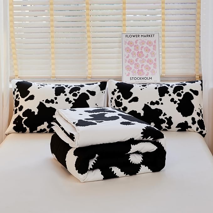 Cow Print Comforter Full,Western Comforter Set Full,Boys Full Comforter Set,Black and White Color Comforter,Cow Bedding Set,Cow Room Decor - LeafyLoom