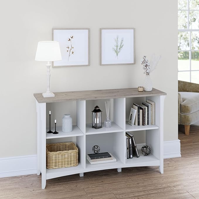Bush Furniture BSH24462943 Salinas 6-Shelf 30-Inch H Cube Bookcase, Shiplap Gray/Pure White - LeafyLoom