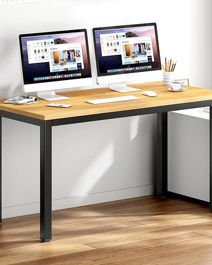 DlandHome 55 inches Large Computer Desk, Composite Wood Board, Decent and Steady Home Office Desk/Workstation/Table, BS1-140TB Teak and Black Legs, 1 Pack - LeafyLoom