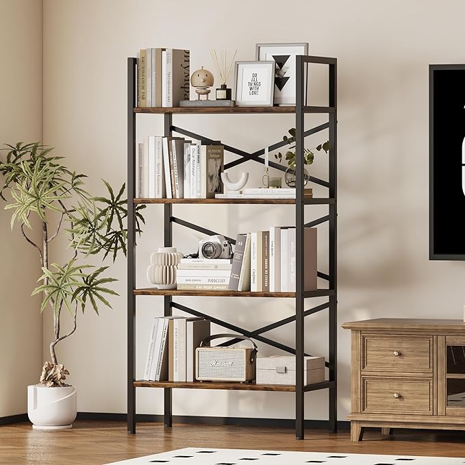 4 Tier Bookshelf 23.6" Width, Kids Bookshelf with Storage, Small Bookcase with Open Shelves, Storage Organization for Bedroom, Living Room and Home Office,Rustic Brown - LeafyLoom