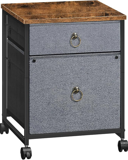 HOOBRO File Cabinet, 2-Drawer Filing Cabinet, Vertical Mobile Office Cabinet, Rolling Printer Stand, for A4/Letter Size Files, Nonwovens Drawer, for Home Office, Rustic Brown and Gray BFG21WJ01 - LeafyLoom