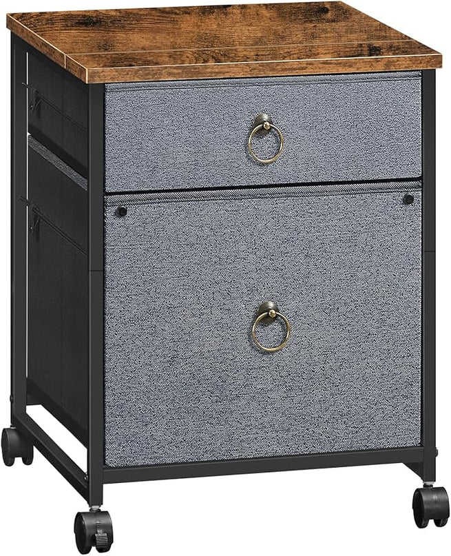 HOOBRO File Cabinet, 2-Drawer Filing Cabinet, Vertical Mobile Office Cabinet, Rolling Printer Stand, for A4/Letter Size Files, Nonwovens Drawer, for Home Office, Rustic Brown and Gray BFG21WJ01 - LeafyLoom