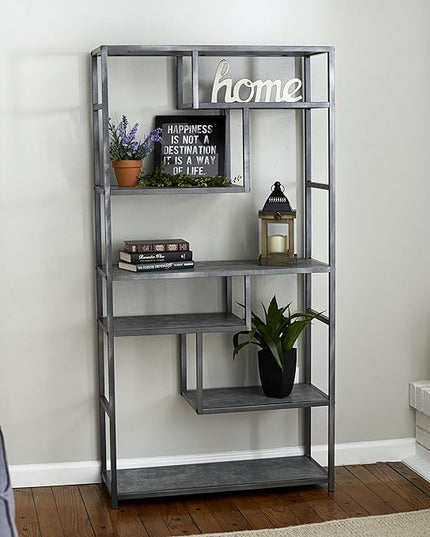 Household Essentials 8090-1 Tall Open Bookcase | Geometric Storage Shelves | Faux Slate Concrete - LeafyLoom
