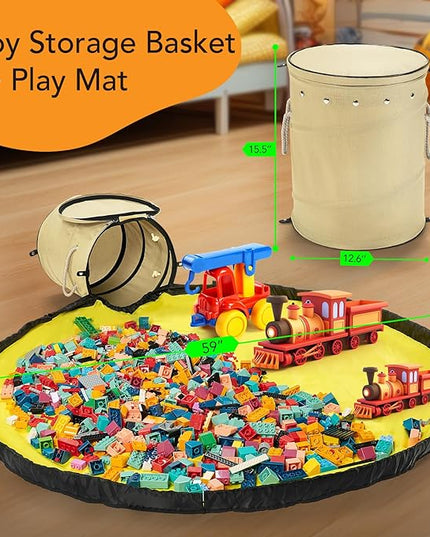 Toy Storage Basket + Play Mat for Kids Toy Chest Organizer Kids Toy Storage Organizer Foldable Big Storage Bins with Lids Large Toy Box for Boys Girls Toy Holders for Kids Rooms Nursery(Beige) - LeafyLoom
