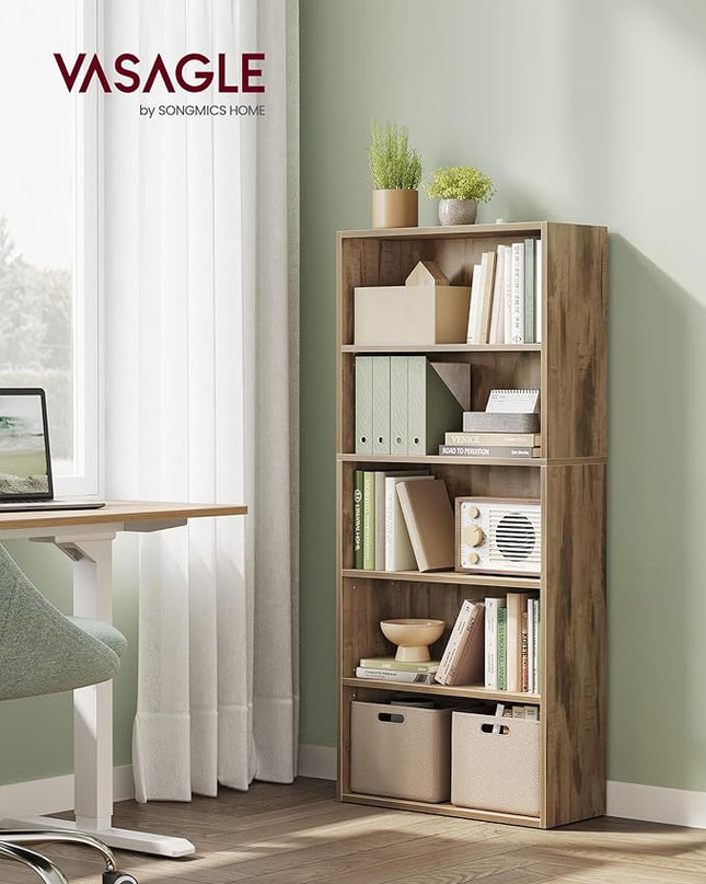 VASAGLE Bookshelf, 23.6 Inches Wide, 5-Tier Open Bookcase with Adjustable Storage Shelves, Floor Standing Unit, Camel Brown ULBC165T50 - LeafyLoom