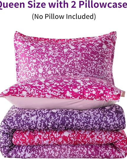Litanika Galaxy Comforter Queen(90x90lnch), 3 Pieces(1 Purple Glitter Ombre Comforter, 2 Pillowcases), 3D Colorful Rainbow Bedding Set, Microfiber Comforter Set for Kid Boy Girl Teen - LeafyLoom