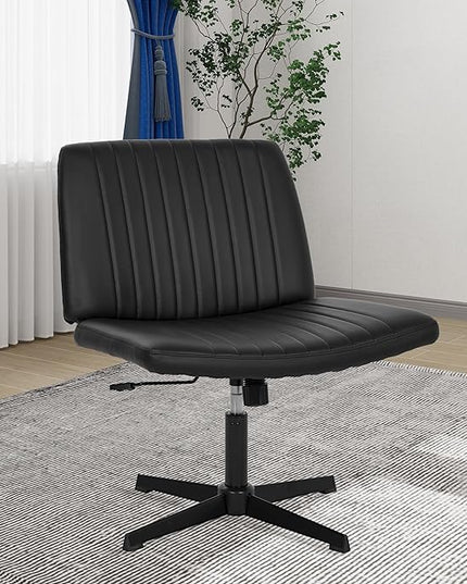 FDW Criss Cross Chair Armless Cross Legged Office Desk Chair Adjustable Swivel Ergonomic Gaming Chair No Wheels Backrest with Wide Seat Native Sponge Computer Task Vanity Chair for Home Office,Black - LeafyLoom