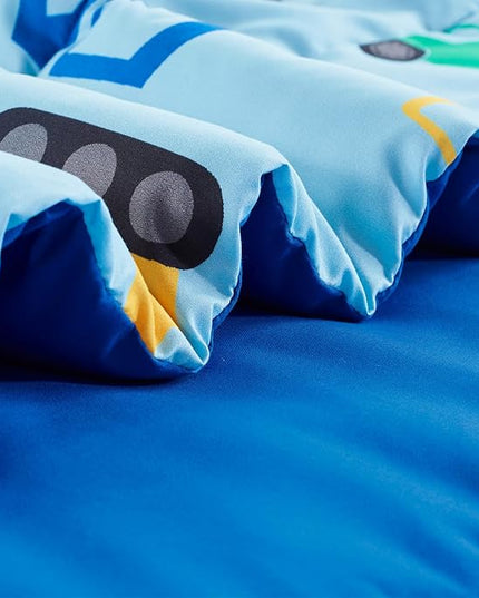 SLEEP ZONE Kids Bedding Comforter Set Full/Queen Size - Super Cute & Soft Kids Bedding 7 Pieces Set with Comforter, Sheet, Pillowcase & Sham (Construction Truck) - LeafyLoom