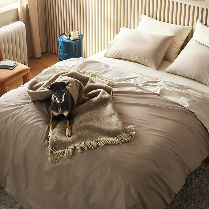 Broklinen Luxury Sateen 4 Piece Sheet Set - 100% Cotton, California King Size in Pebble Grey - 1 Fitted Sheet, 1 Flat Sheet, 2 Pillowcases | Best Luxury Sheets - LeafyLoom