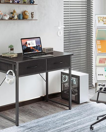 ODK Small Desk with Fabric Drawers- for Bedroom, White Study Desk with Storage, Home Office Computer Desk for Small Spaces, 32 Inch Modern Work Writing Kids Table, Black - LeafyLoom