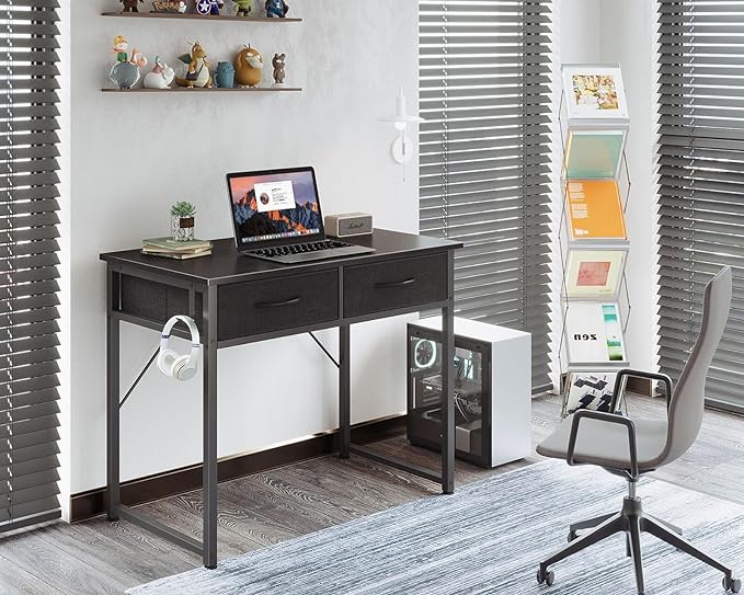 ODK Small Desk with Fabric Drawers- for Bedroom, White Study Desk with Storage, Home Office Computer Desk for Small Spaces, 32 Inch Modern Work Writing Kids Table, Black - LeafyLoom