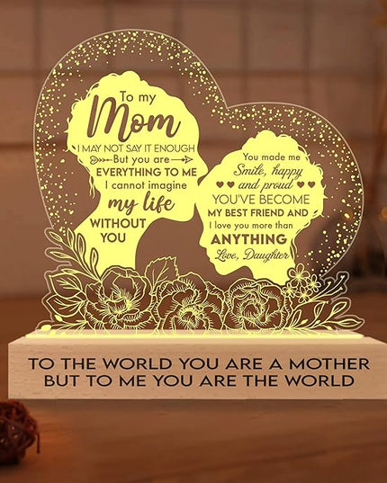 Gifts for Mom from Daughter Son, Mom Birthday Gifts 3D Illusion Lamp, Acrylic Night Light for Mom Stepmom Wife Daughter from Husband, to My Mom Gifts for Mothers Day Christmas Thanksgiving - LeafyLoom