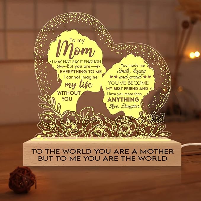 Gifts for Mom from Daughter Son, Mom Birthday Gifts 3D Illusion Lamp, Acrylic Night Light for Mom Stepmom Wife Daughter from Husband, to My Mom Gifts for Mothers Day Christmas Thanksgiving - LeafyLoom