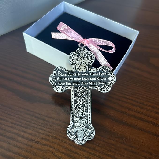 Cathedral Art CM7 Baby Girl Cross Crib Medal, 3-Inch High, Metal - LeafyLoom