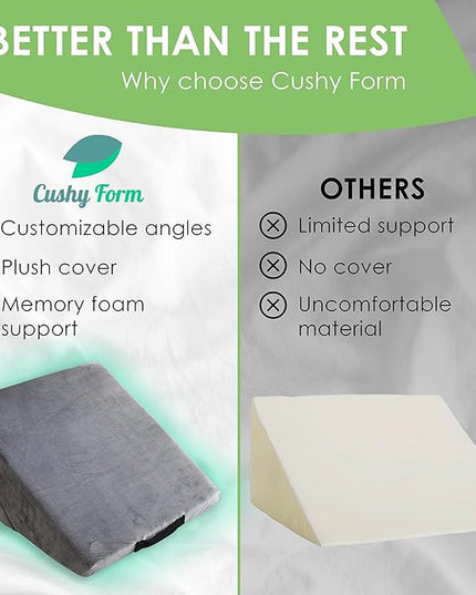 Cushy Form Wedge Pillows for Sleeping - Multipurpose Memory Foam Bed Support Rest & Knee Pillow for Back, Neck & Post-Surgery, Versatile Snoring Relief Back Pillow for Bed - Gray﻿ - LeafyLoom