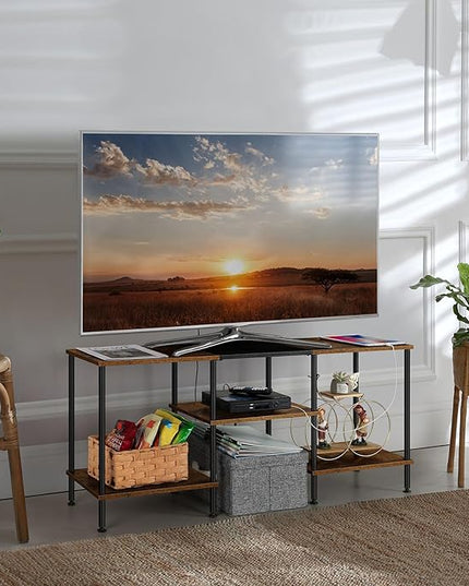 OYEAL Small TV Stand for Living Room up to 50 inch Farmhouse TV Media Entertainment Center with Power Outlets & Storage Shelf 45'' TV Cabinet Console Table for Bedroom, Rustic Brown - LeafyLoom