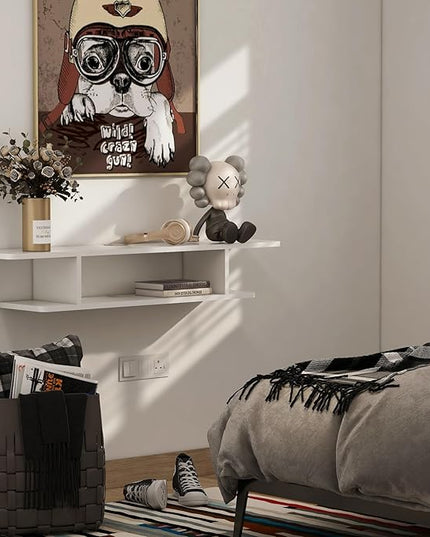 Floating TV Stand, Wall Mounted Entertainment Center and Cabinet Shelf, TV Console with Storage, Media Console for DVD Player, Space-Saving Under TV Shelf for Bedroom, Living Room (White) - LeafyLoom